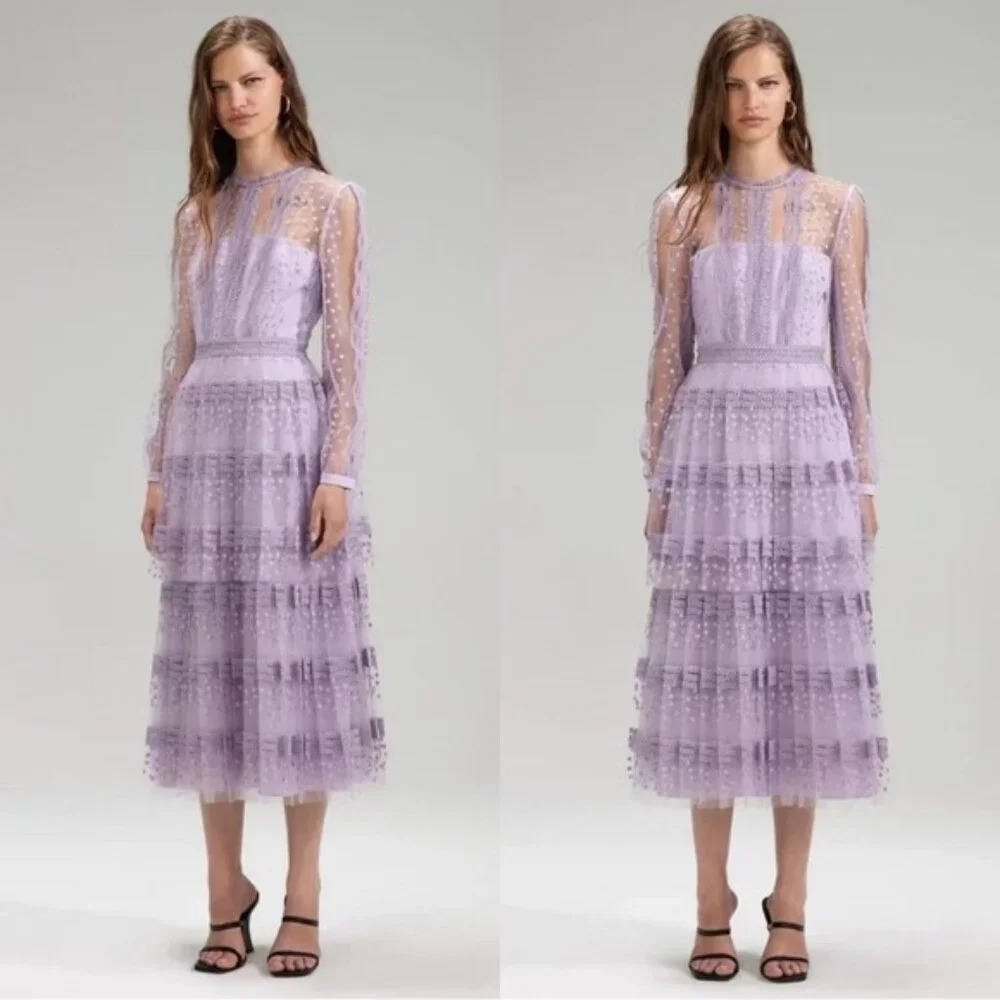 NEW Self-Portrait Lilac Purple Tiered Midi Dress | size UK 6 / US 2 - Picture 3 of 13